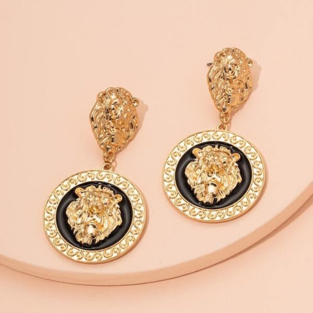 Lion and Rhinestone Earrings
